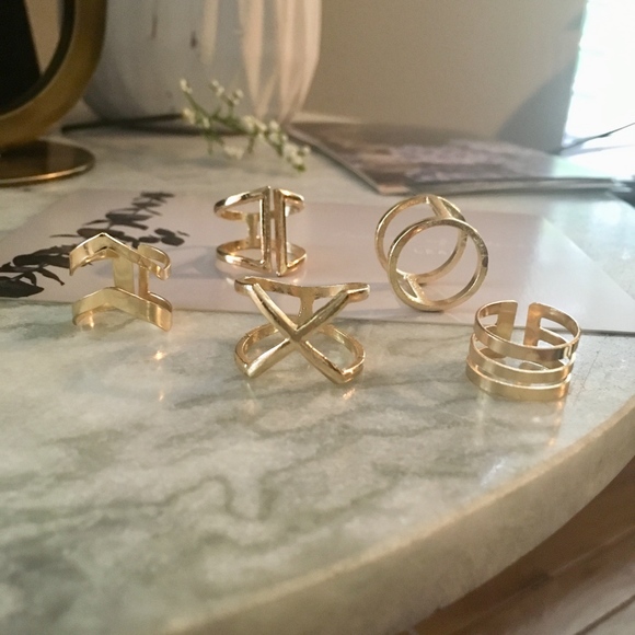 Reflective Gold 5-Piece Geometric Chic Ring Set - Picture 5 of 8
